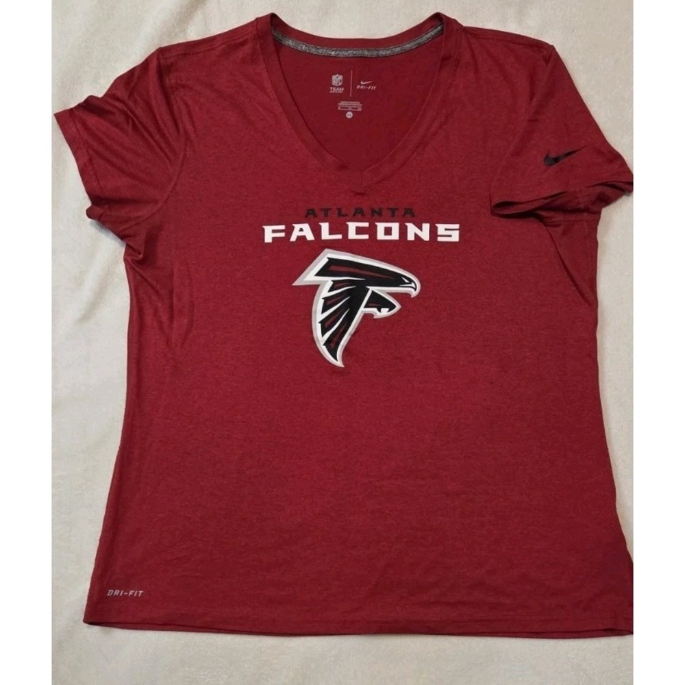 NIKE DRI FIT ATLANTA FALCONS WOMENS RED V NECK SHORT SLEEVE T SHIRT SIZE XL
